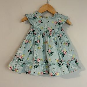 Janie And Jack Dress Blue Floral Ruffled Baby Girl Size 3-6 Months